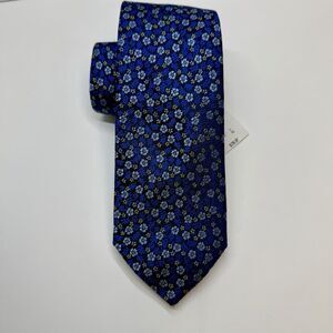 Ted Baker Two Tone Blue Flower Print 100% Silk Neck Tie New